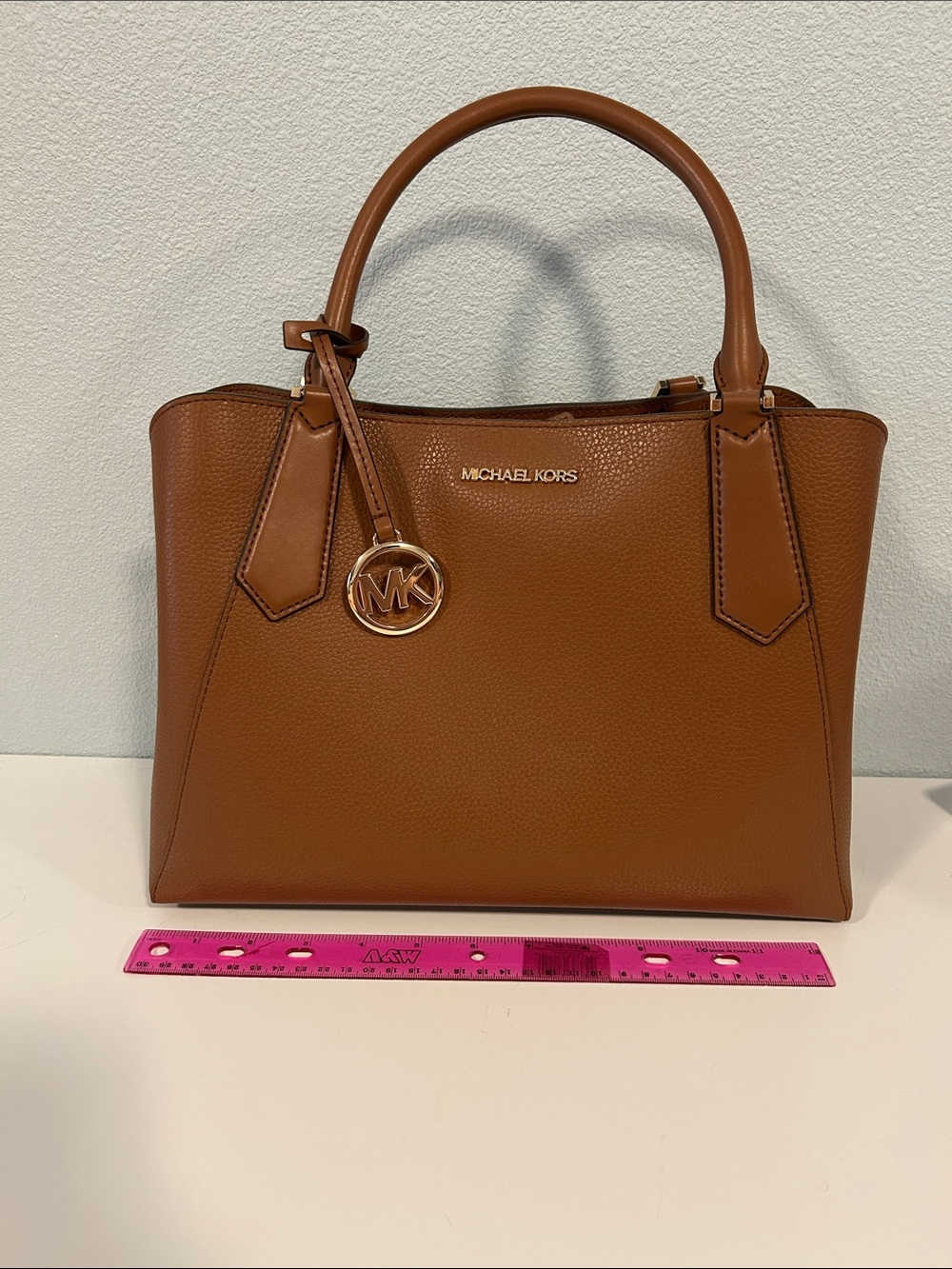 Michael Kors brown Leather Satchel with Gold Tone MK Charm*